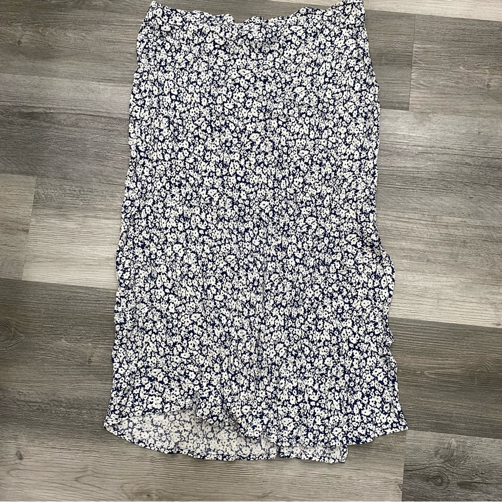 Old Navy Navy Blue White Ditsy Floral Ruffle Midi Skirt Size Large L